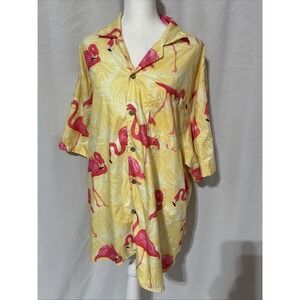 UZZI Flamingo Hawaiian Shirt Size XL Hawaii Button Down Amphibious Tropical‎